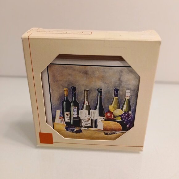 Frank Lloyd Wright Wine Bottles With Fruit And Bread Absorbent Coasters Set of 4 - Picture 1 of 9